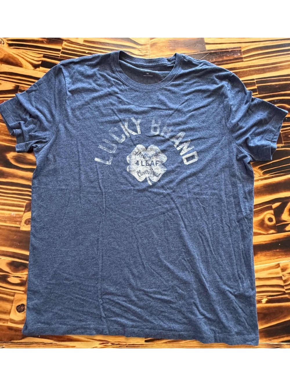 Lucky Brand Men's Blue 4 Leaf Clover Graphic T-Shirt XL Cotton Casual Vintage
